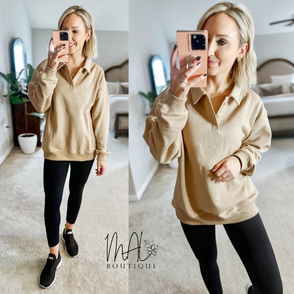 Sabrina Oversized Cozy Sweatshirt | Women's Tan Comfy Athleisure | Neutral - Picture 3 of 11